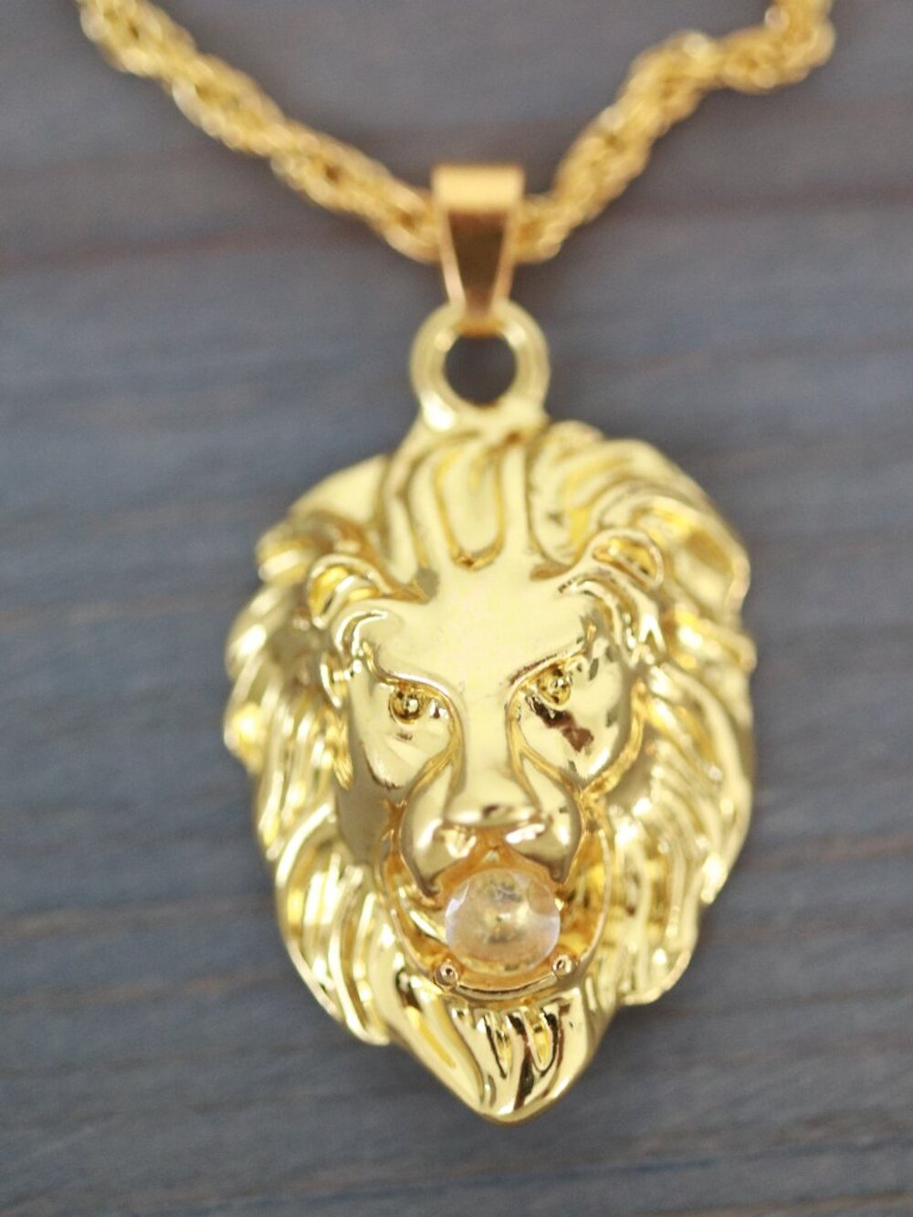 Lion with CZ Diamond Pendant Necklace 18k Gold Plated Stainless Steel